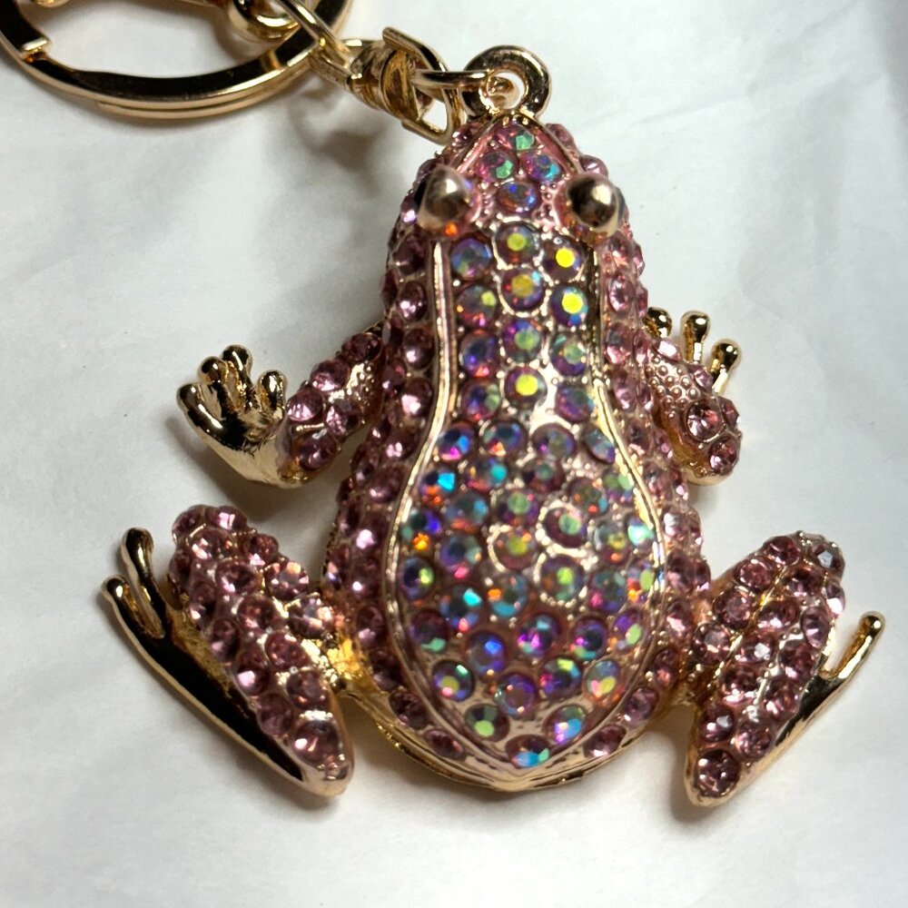 Larger pink crystal encrusted frog keychain, NWT